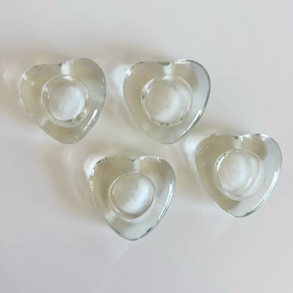 Set of 4 Glass Heart Tea Candle Light Holders